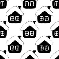 huts houses seamless pattern hand drawn doodle. , minimalism, monochrome. textiles, wrapping paper, wallpaper winter fairytale village vector