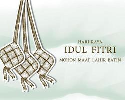 hand drawn hari raya idul fitri - eid al fitr mubarak illustration greeting card vector