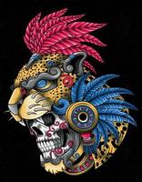 calavera guerrero azteca jaguar vector