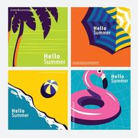 Hello Summer, square banner template, flat vector