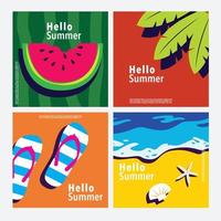 hola verano, plantilla de banner cuadrado, vector plano