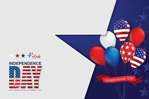 Independence day USA american balloons flag decor.4th of July celebration poster template.Vector illustration.