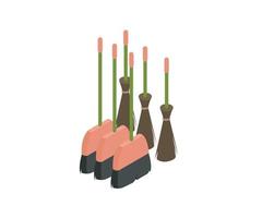 Isometric style illustration of broom fibers and broom sticks vector