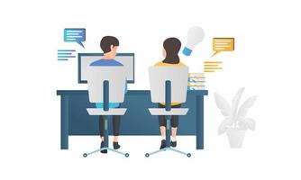 Isometric style illustration discussing with coworkers vector