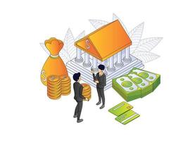 Illustration of premium vector isometric style about banking and finance with a character