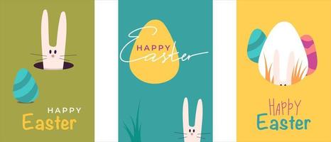 Set of Happy Easter vector design. Egg hunt concept. Easter egg, bunny, rabbit. Modern geometric abstract style.