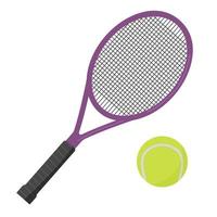 A racket and a tennis ball. Items for sports and a sporty lifestyle. Flat. Vector illustration