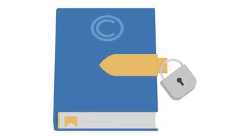 Intellectual property and copyright are protected. The book with the patent records is locked. Flat. Vector illustration