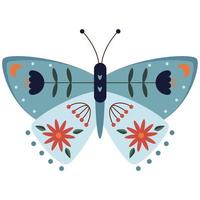 Folk style blue butterfly decorative graphic art vector