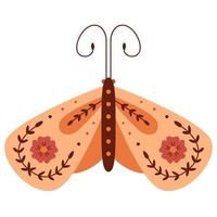 Folk style orange moth decorative graphic art vector