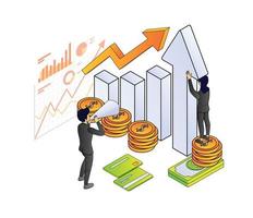 Illustration of premium vector isometric style about banking and finance with a character