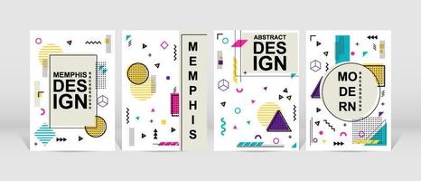 diseño geométrico de moda. conjunto de diseño moderno de memphis. diseño de fondo geométrico genial. aplicable para volante, folleto, portada, revista, libro, pancarta, etc. vector