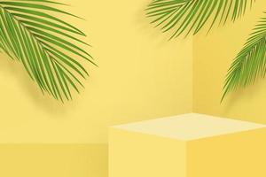 Stage podium mockup on summer yellow background for product display, vector illustration