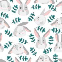feliz conejito de pascua vector de patrones sin fisuras. fondo de primavera con conejos o liebres para diseño textil, de papel tapiz o de impresión. ilustración de textura de dibujos animados plana