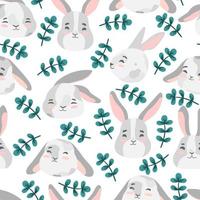 Happy Easter bunny vector seamless pattern. Spring background with rabbits or hares for textile, wallpaper or print design. Flat cartoon texture Illustration