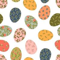 Easter eggs with floral texture vector seamless pattern. Happy Easter eggs card. Vector hand drawn background for fabric, paper, scrapbooking, gift wrap, wallpapers. Spring holiday.