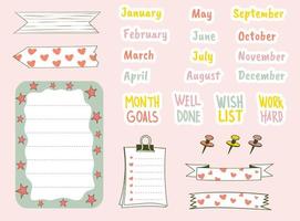 Colorful hand drawn journal and planner design vector