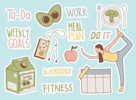 Colorful hand drawn diet stickers collection vector