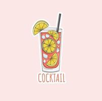 Colorful hand drawn cocktail illustration stickers vector