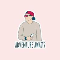 Colorful hand drawn traveler man stickers vector