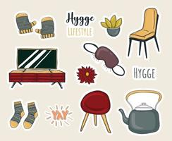 colorida colección de pegatinas de hygge dibujadas a mano vector