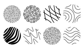 Hand-drawn ink pattern and textures set. Expressive seamless abstract vector backgrounds in black and white. Trendy monochrome brush marks. Set of seamless abstract hand-drawn patterns. Vector modern