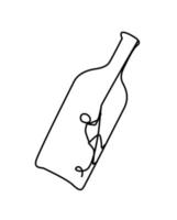 Illustration of a man in a bottle. Vector. The little man is trying to get out of the bottle. The fight against alcohol. Anonymous alcoholics club. Heavy burden. New life. Metaphor. Contour picture. vector