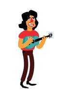 ilustración de un cantante con una guitarra. vector. personaje divertido caricaturista canta hermosas canciones. Intérprete de música latinoamericana. vector