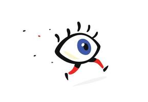 Illustration of a running eye. Vector. Cartoon flat style. Character for company and logo. Brand Eye Clinic. The whole thing icon. All-seeing eye. vector