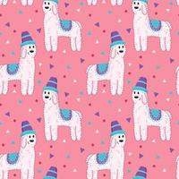 Pattern with white curly dog in a hat on a pink background vector