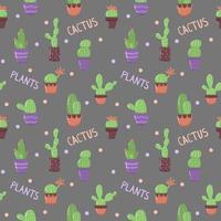 Vector seamless pattern with different cacti in pots