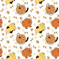 pattern with dogs of different colors, bones and paws vector