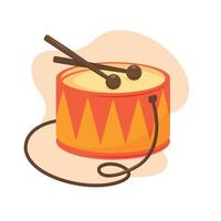 Drum and drumsticks. Vector image.