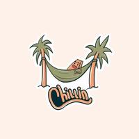 Colorful hand drawn cute character chilling and laying on hammock