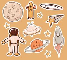 Colorful hand drawn space theme stickers collection vector