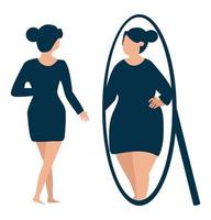 Girl Looking at Mirror and Seeing her Fat vector