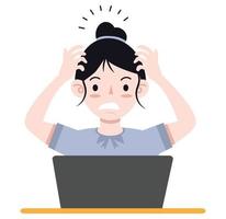 Young stressed woman worker with using computer vector