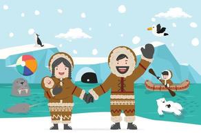 North Pole With Wild Animals And Eskimo background