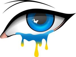 Ukraine support crying eye with flag colored tears and peace highlight. Vector Illustration