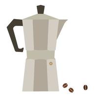 Geyser coffee maker and coffee beans on a white background vector