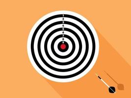 Original circular dartboard. Arrow hitting the center of the target, Business concept. The arrow is suspended in the air. vector