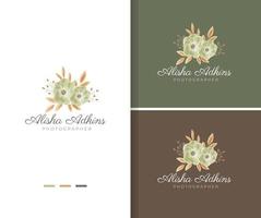 Hand painted green watercolor flower logo template vector