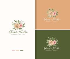 Romantic hand painted watercolor flower logo template vector