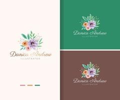 Colorful floral bouquet watercolor logo template vector