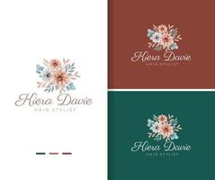 Hand painted watercolor bouquet floral logo template vector
