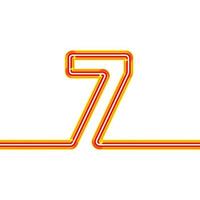 Neon continuous number 7. Transparent neon. red glow. Night Show Alphabet seven. neon compatible with all floors. 3d Rendering Isolated on white background. vector
