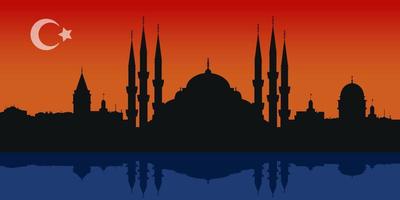 silueta de estambul en la composición de fondo del atardecer vector