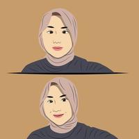 mujer musulmana asiática con hiyab. ilustración vectorial en estilo de dibujos animados. avatar sobre un fondo marrón. vector