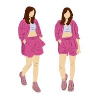 Vector model of woman in casual fashion with two poses