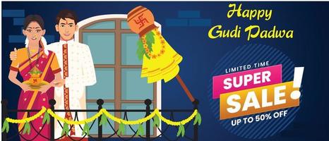 banner de venta creativa o cartel de venta para la celebración de gudi padwa vector